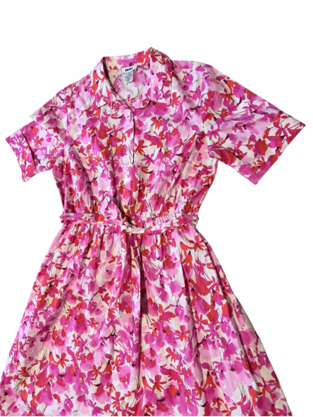 Women's DKNY Floral Midi Dress Size 10 Pink White - Picture 6 of 9